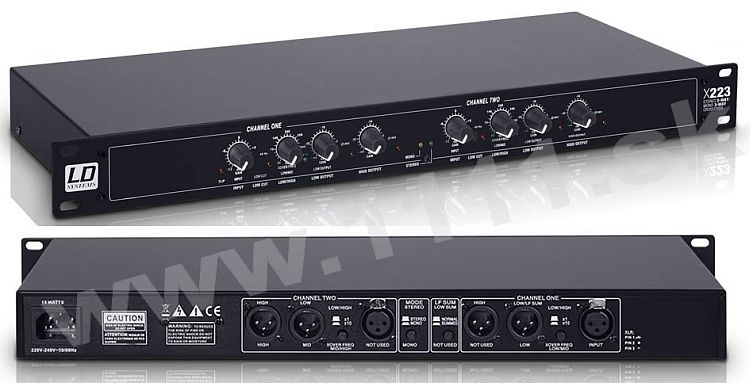 LD X223 Crossover 2x2 stereo / 1x3 pásma mono
