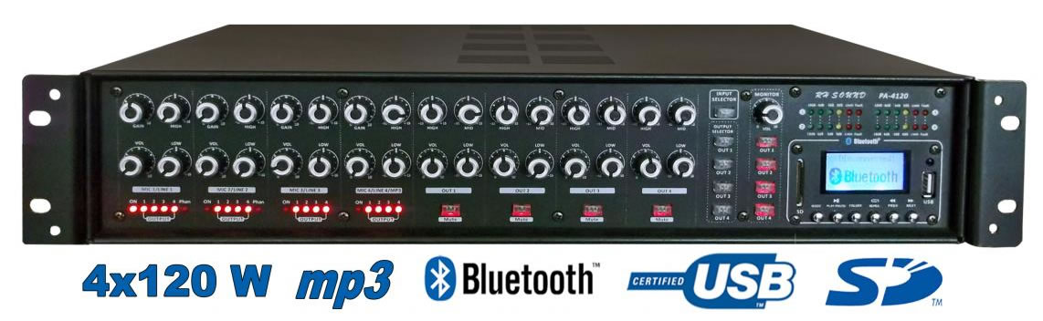 RH PA4120 4 zónový 100V zosilňovač