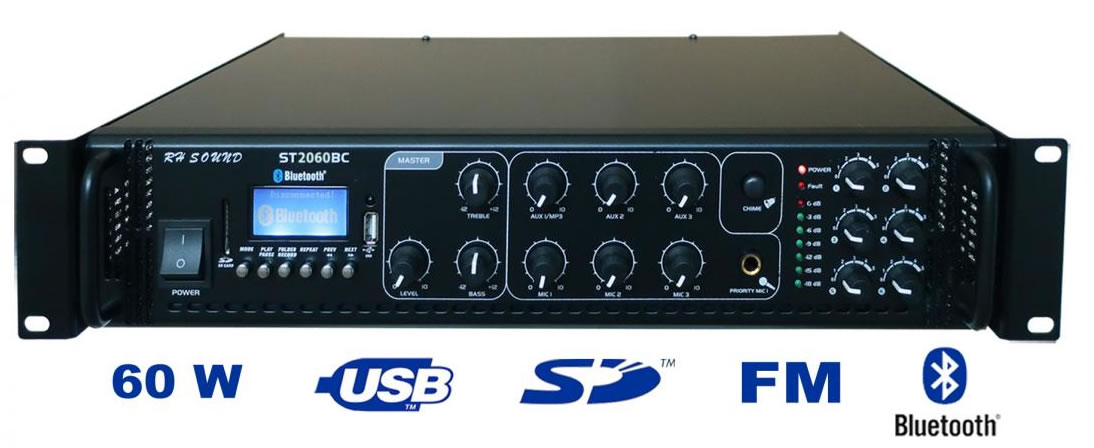 RH ST2060BC rozhlasová ústredňa 60W MP3+FM+IR