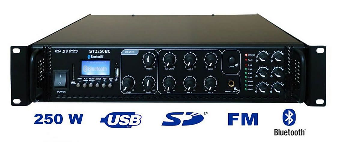 RH ST2250BC rozhlasová ústredňa 250W MP3+FM+IR